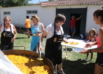 La paella solidaria de Aldeaseca de la Frontera reúne en el parque a más de medio millar de personas