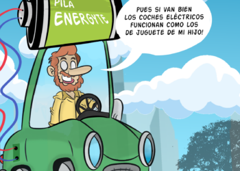Los coches eléctricos, protagonistas esta semana de la viñeta de Paul Kiroga para NOTICIAS A TIEMPO