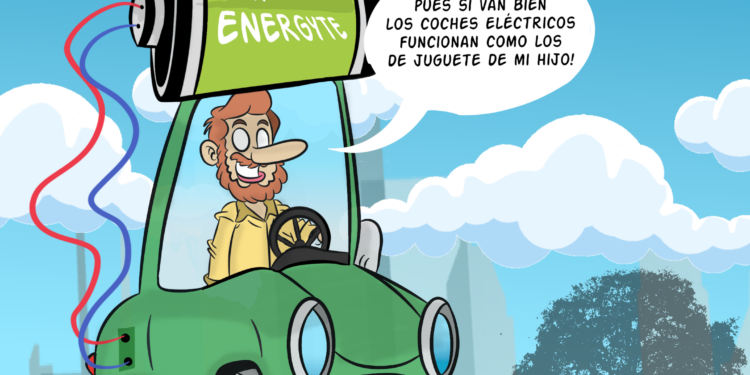 Los coches eléctricos, protagonistas esta semana de la viñeta de Paul Kiroga para NOTICIAS A TIEMPO