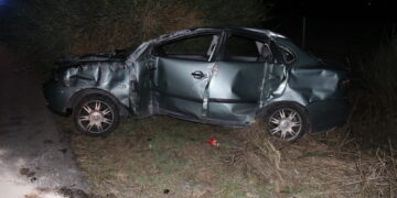 Un varón resulta herido en una espectacular salida de vía justo en la entrada a Peñaranda por la autovía A-50