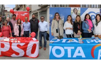 PSOE y PP apuran los últimos días de campaña con nuevas mesas informativas en el mercadillo semanal de Peñaranda