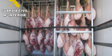 El Seprona de la Guardia Civil inmoviliza en la provincia 4.348 kilos de carne de cerdo con pérdida total de la cadena de frío