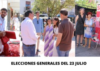 PSOE, PP y Sumar movilizan a sus candidatos para pedir el voto y aprovechan el mercadillo de Peñaranda para hacer campaña