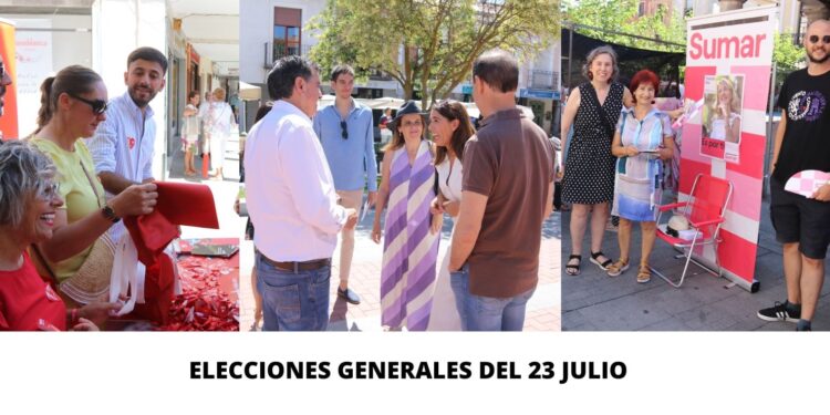 PSOE, PP y Sumar movilizan a sus candidatos para pedir el voto y aprovechan el mercadillo de Peñaranda para hacer campaña