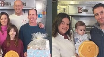 Samuel Sánchez y Raúl Jiménez, dos nuevos vecinos de Alaraz que nacen con un pan debajo del brazo regalado por Casa Inés