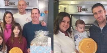 Samuel Sánchez y Raúl Jiménez, dos nuevos vecinos de Alaraz que nacen con un pan debajo del brazo regalado por Casa Inés