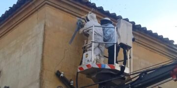 Los Bomberos de Peñaranda aplican ahora un efectivo método para retirar enjambres de abejas en localizaciones inaccesibles