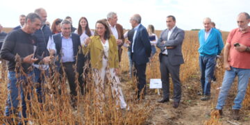 La consejera de Agricultura de la Junta, María González Corral, visita los campos de ensayo de soja en Arabayona de Mógica: «Es importante apostar por cultivos alternativos»