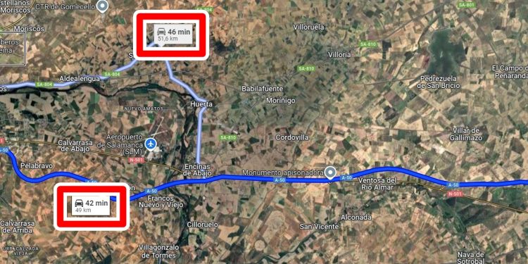 ¿Cuánto tardarían los Bomberos del parque de Villares de la Reina en llegar a un suceso en Peñaranda?: mínimo de 42 a 46 minutos