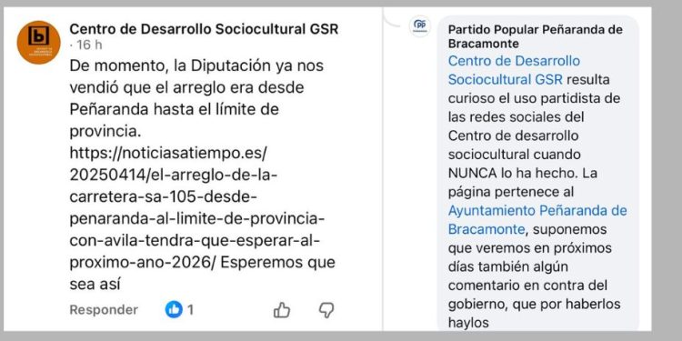 Un comentario «político» del CDS la lía en Peñaranda: el PP sale al paso denunciando el uso partidista de las redes sociales