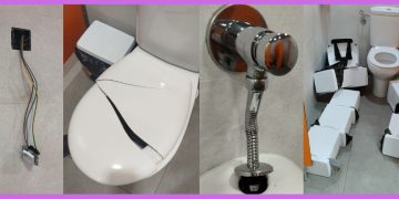 Así han quedado los aseos del parque La Huerta en Peñaranda tras las acciones vandálicas que han obligado a su cierre temporal