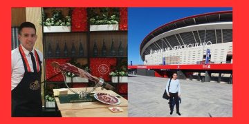 David Barbero, de Babilafuente a cortar jamón en el estadio Riyahd Air Metropolitano de Madrid cumpliendo así su sueño de niño