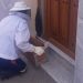 Bomberos del parque comarcal de Peñaranda retiran un enjambre de abejas posado en la puerta de una vivienda en Macotera