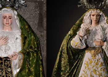 La Esperanza recupera en Peñaranda el manto de brocado verde oliva y estrena un puñal de plata donado por un grupo de cofrades