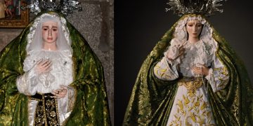 La Esperanza recupera en Peñaranda el manto de brocado verde oliva y estrena un puñal de plata donado por un grupo de cofrades