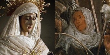 Nuestra Señora de la Soledad estrena en Peñaranda un tocado inspirado en la célebre obra «Las Hilanderas» de Velázquez